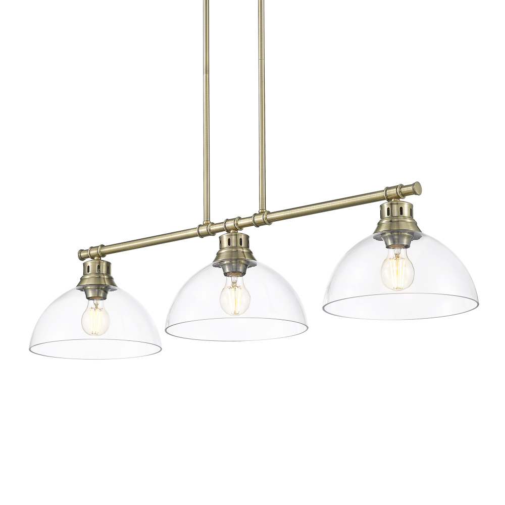 Yep by Golden Lighting Duncan 3-light Island Light in Aged Brass and Clear Glass